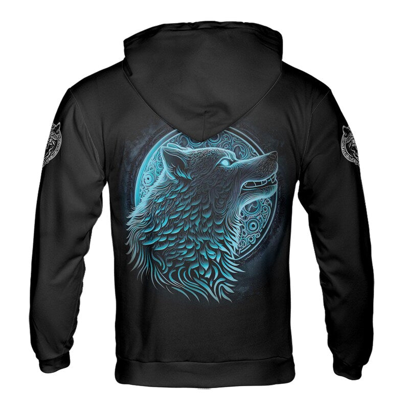 Custom Name Viking Wolf Under The Moon Tattoo Tribal Hoodie 3D