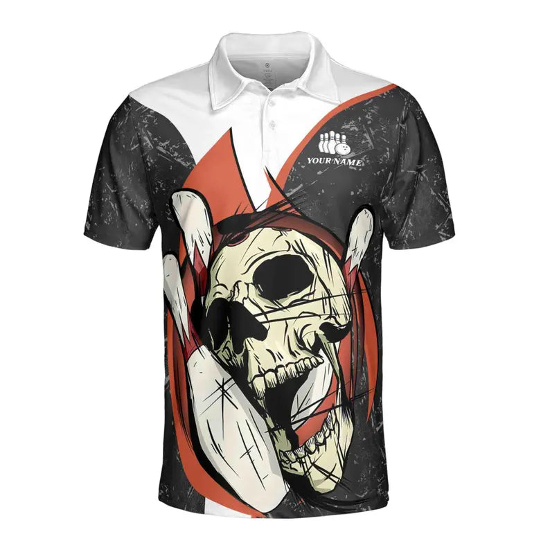 Personalized Skull Rolling Bowling Illustration Men's Polo Shirt