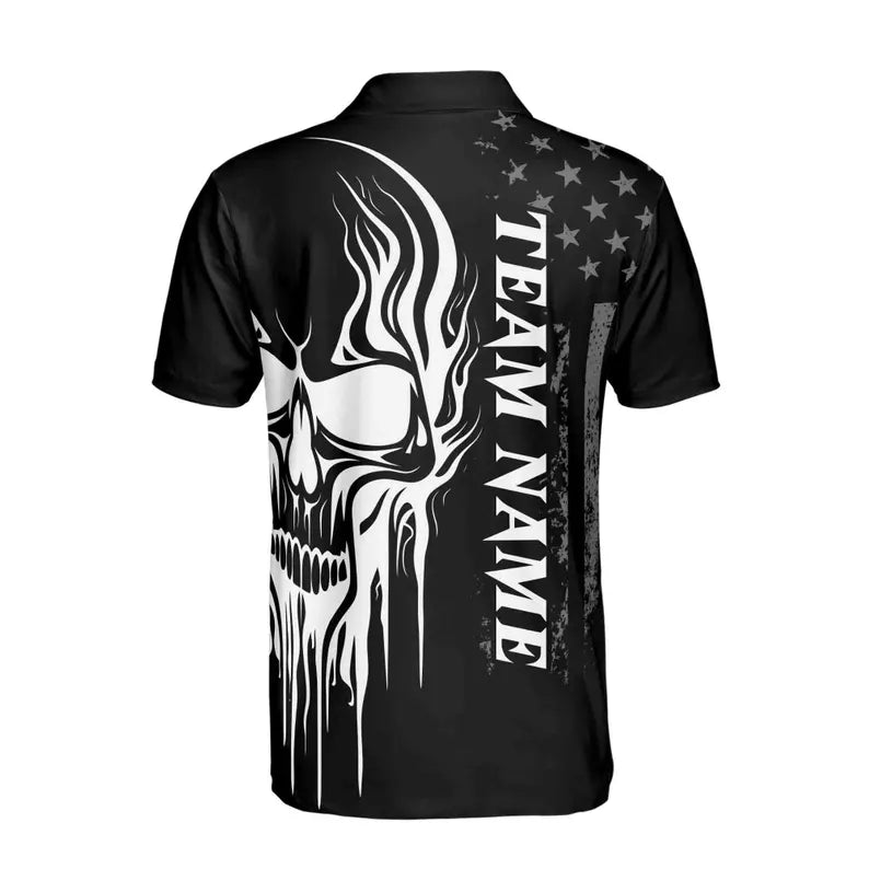 Personalized Grunge Skull America Bowling Lover Men's Polo Shirt