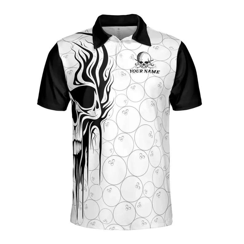 Personalized Grunge Skull America Bowling Lover Men's Polo Shirt