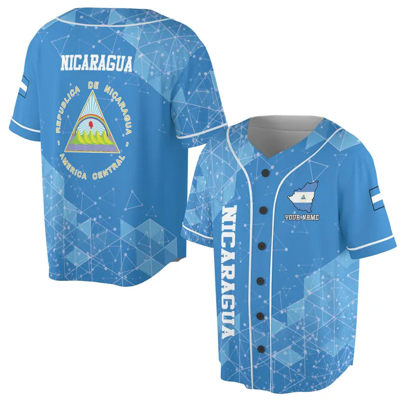 Custom Name Patriotic Nicaragua Coat of Arms Baseball Jersey, 3D Baseball Jesey Shirt