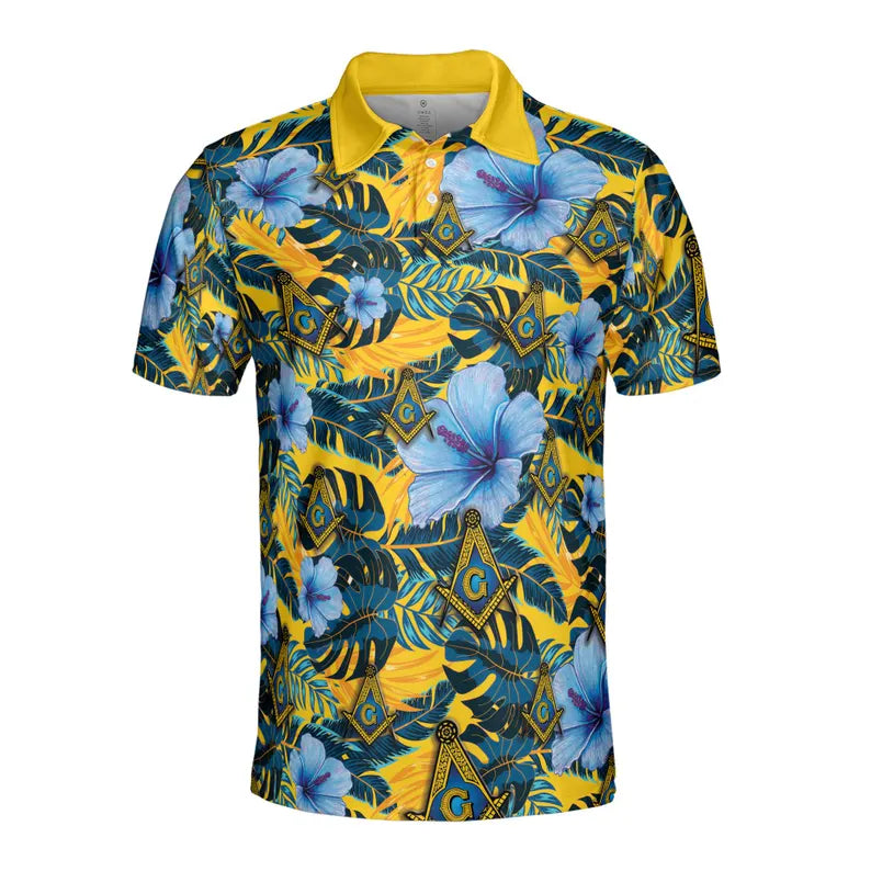 Personalized Masonic Freemason Tropical Floral Men's Polo Shirt