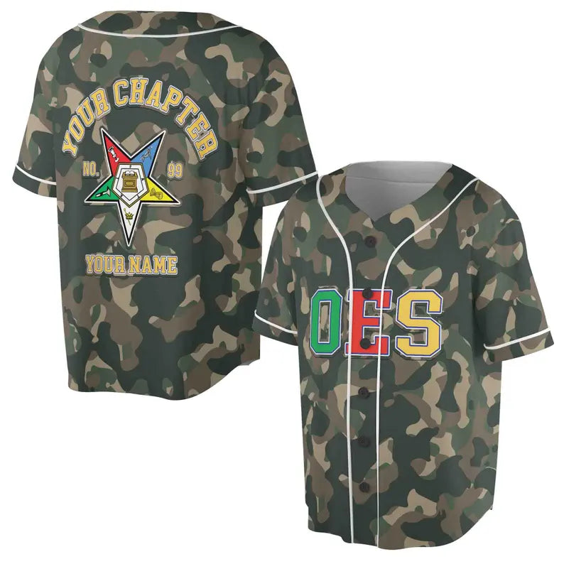 Customized Camo OES Order of the Eastern Star Baseball Jersey, 3D Baseball Jesey Shirt