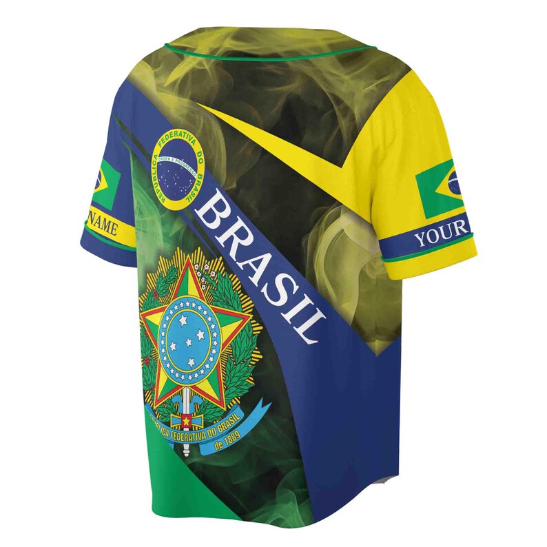 Custom Name Patriotic Brasil Coat of Arms Brazil Basbeball Jersey, 3D Baseball Jesey Shirt