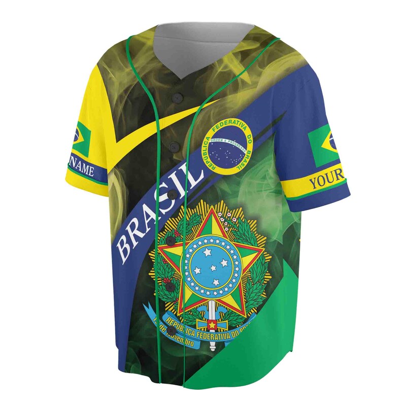Custom Name Patriotic Brasil Coat of Arms Brazil Basbeball Jersey, 3D Baseball Jesey Shirt