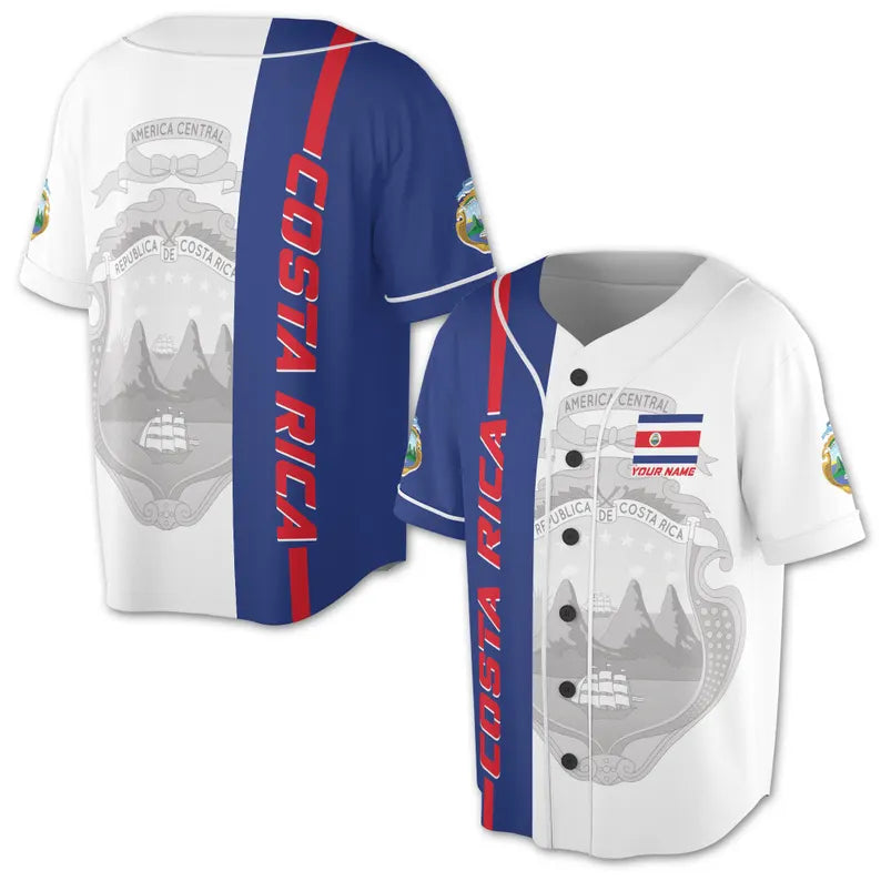 Customized Patriotic Costa Rica Coat of Arms Baseball Jersey, 3D Baseball Jesey Shirt