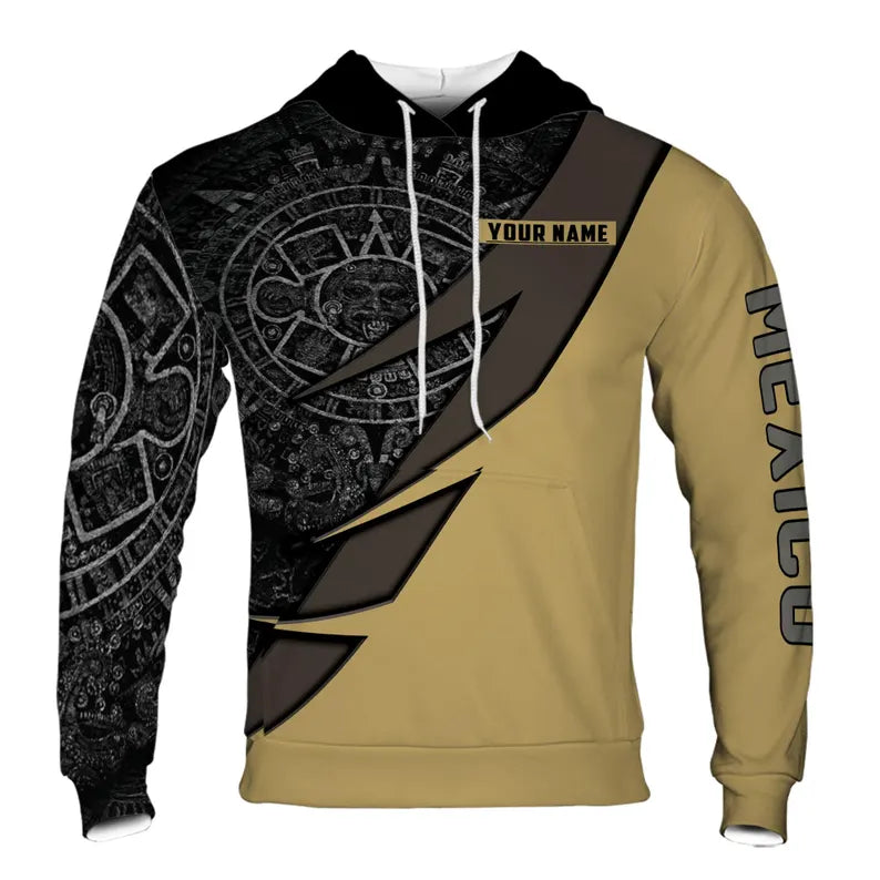 Custom Name Ancient Mexican Tribal Pattern Hoodie 3D