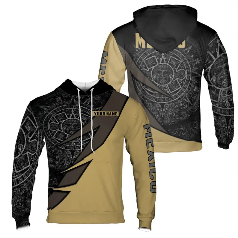 Custom Name Ancient Mexican Tribal Pattern Hoodie 3D