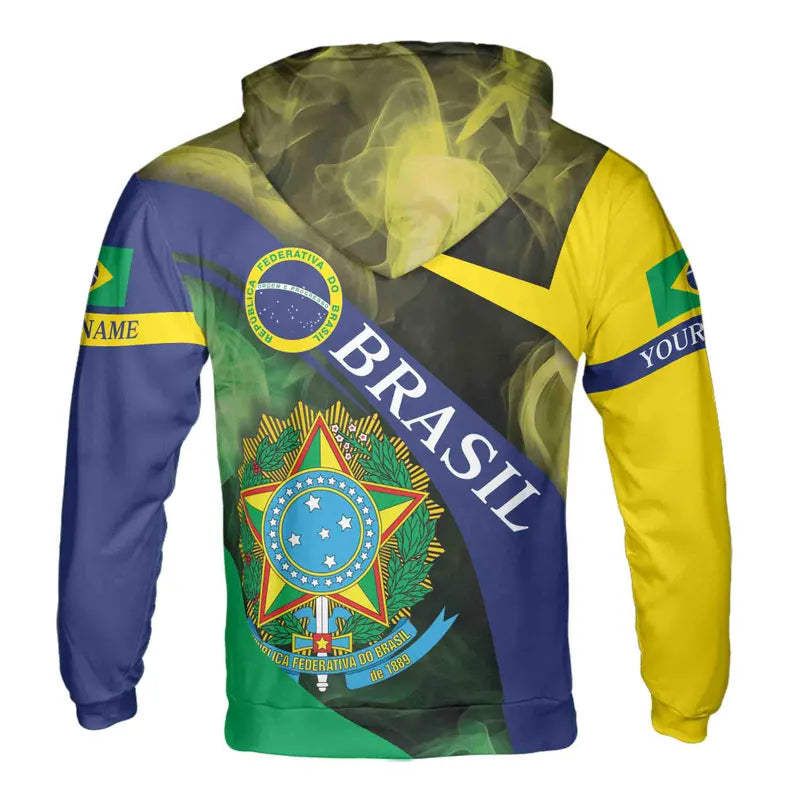 Custom Name Patriotic Brasil Coat of Arms Brazil Hoodie 3D