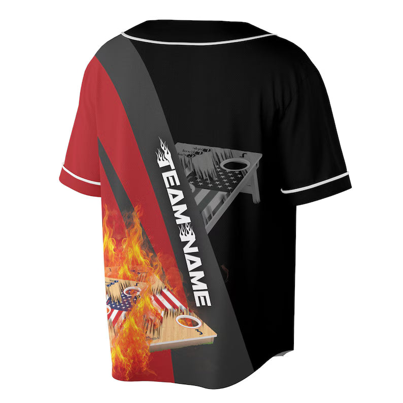 Personalized Cornhole Board On Fire Baseball Jersey, 3D Baseball Jesey Shirt