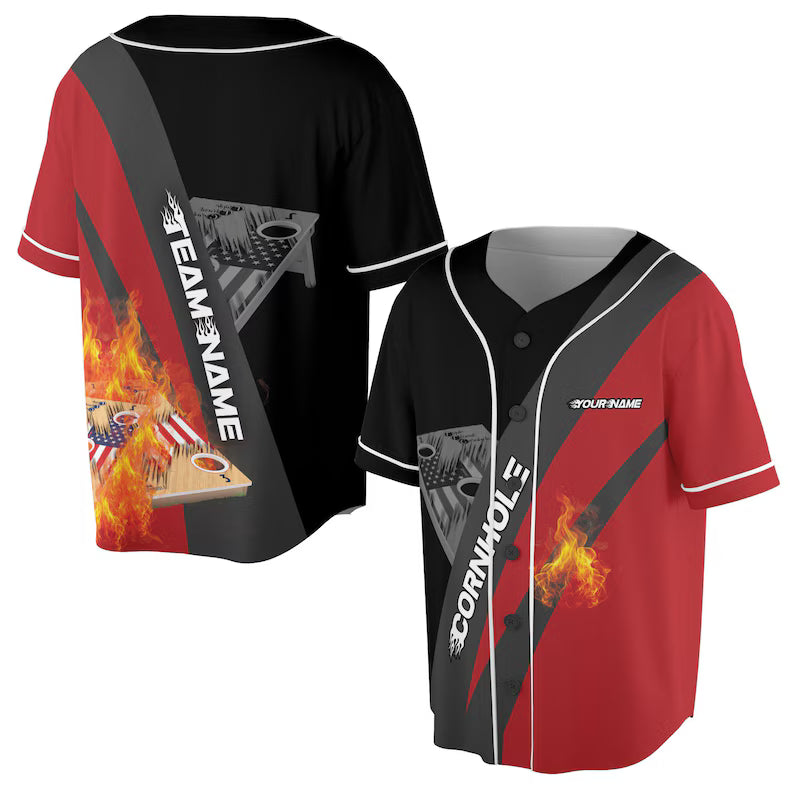 Personalized Cornhole Board On Fire Baseball Jersey, 3D Baseball Jesey Shirt