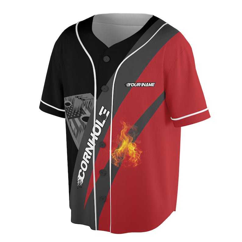 Personalized Cornhole Board On Fire Baseball Jersey, 3D Baseball Jesey Shirt