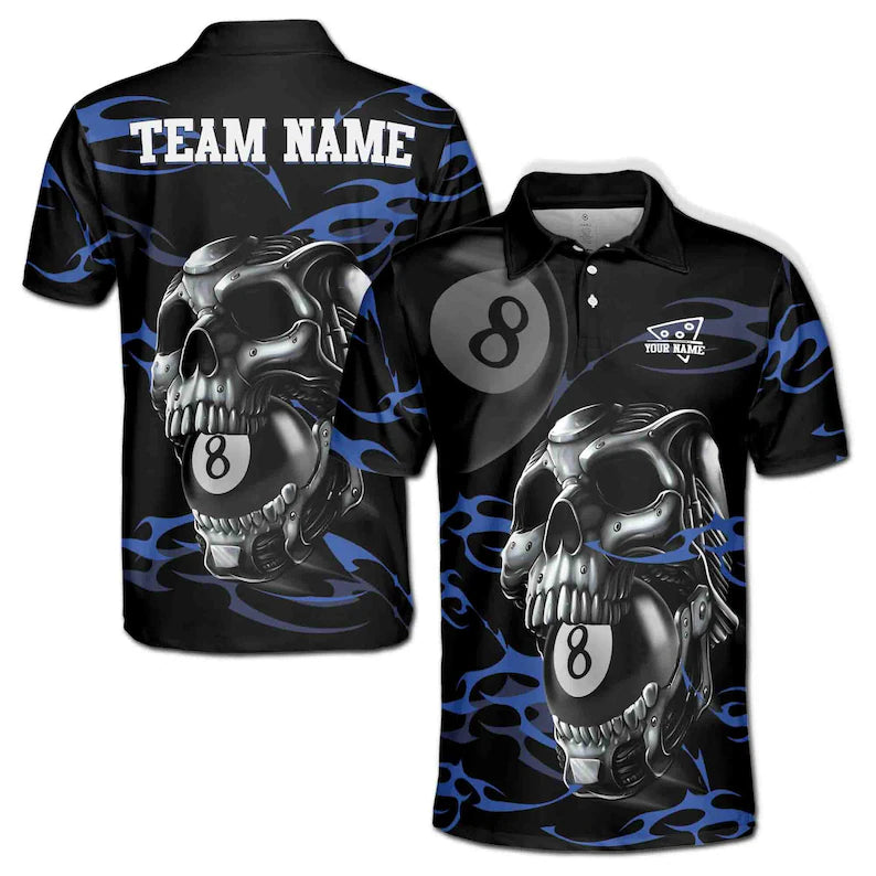 Customized 8-Balls Billiard Player Grunge Skull Men's Polo Shirt
