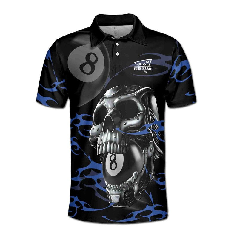 Customized 8-Balls Billiard Player Grunge Skull Men's Polo Shirt