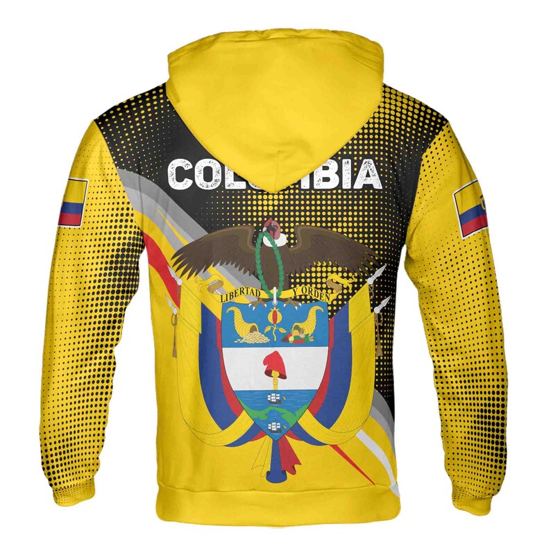 Custom Name Patriotic Colombia Coat of Arms Grunge Hoodie 3D