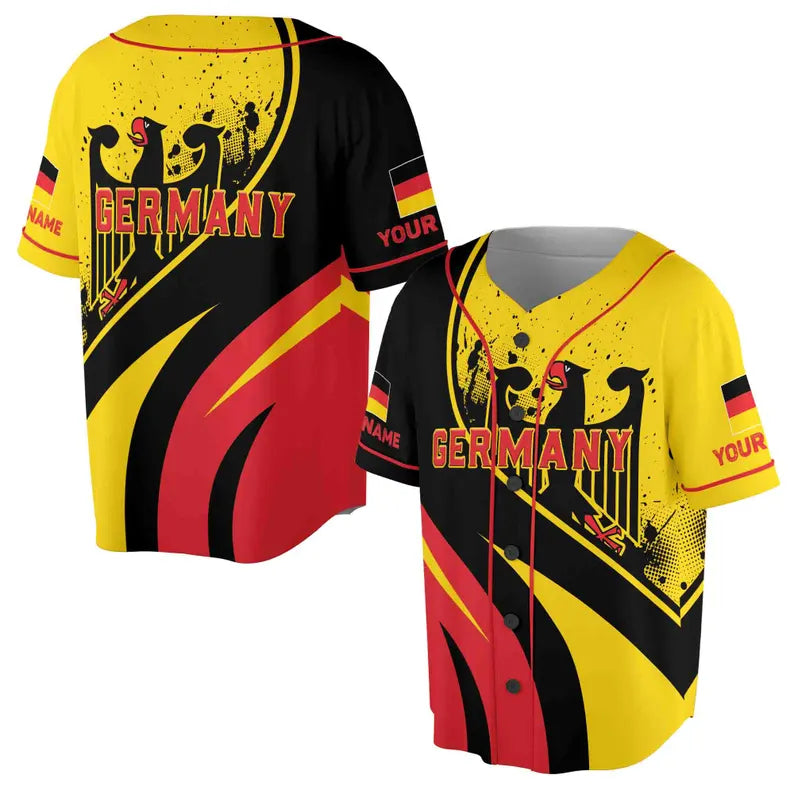 Custom Name Patriotic Germany Coat of Arms Grunge Baseball Jersey. 3D Baseball Jesey Shirt