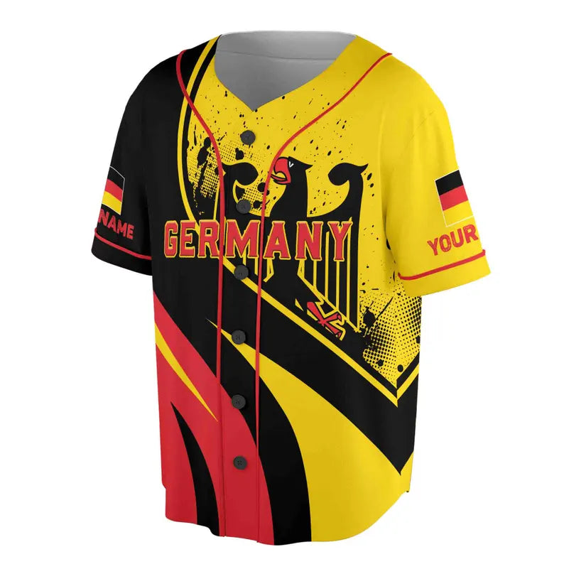 Custom Name Patriotic Germany Coat of Arms Grunge Baseball Jersey. 3D Baseball Jesey Shirt