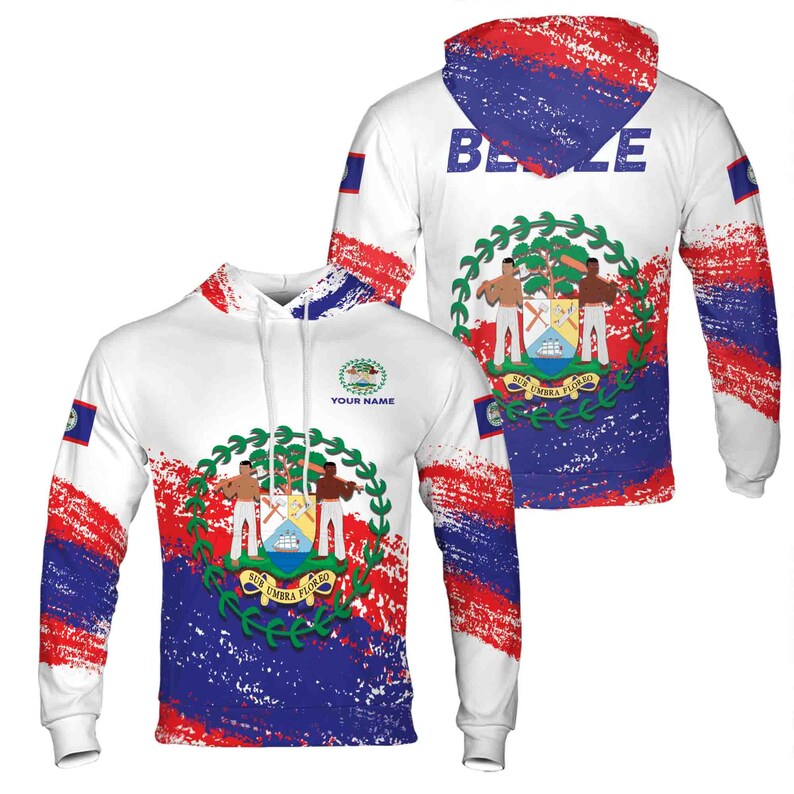 Custom Name Patriotic Coat of Arms Belize Hoodie 3D
