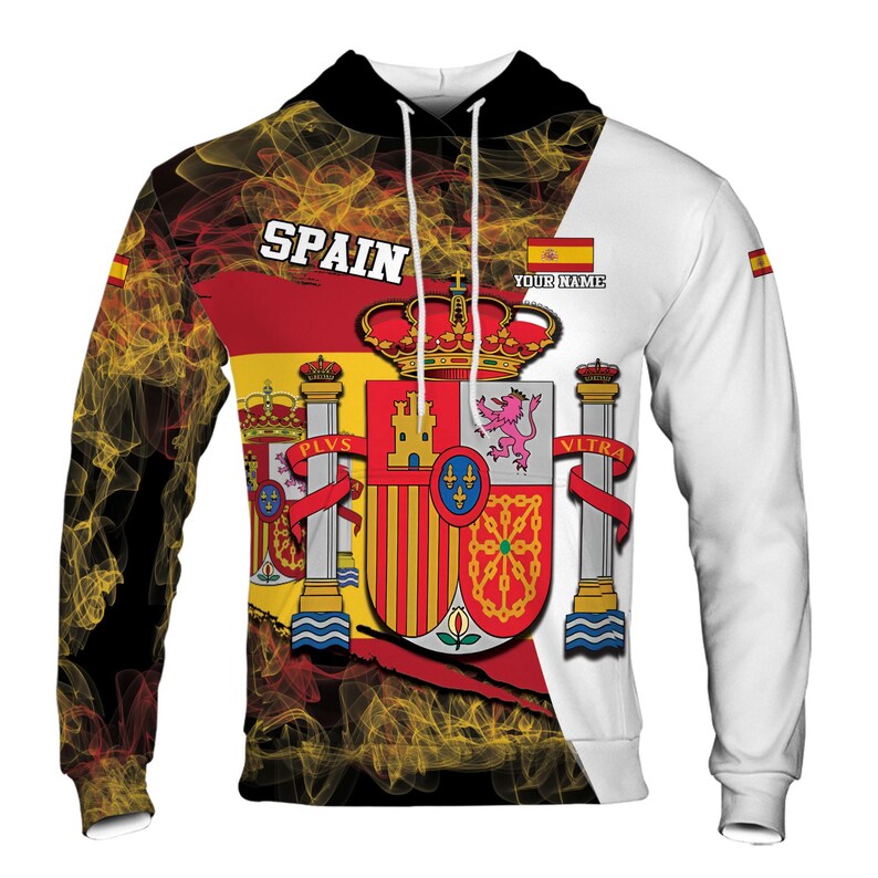 Custom Name Patriotic Spain Coat of Arms Hoodie 3D
