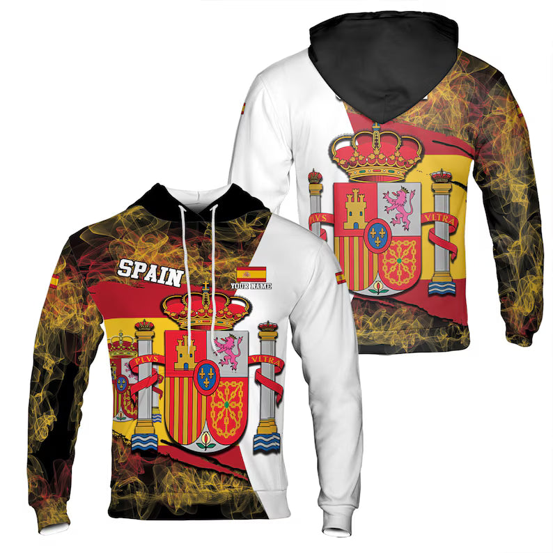 Custom Name Patriotic Spain Coat of Arms Hoodie 3D