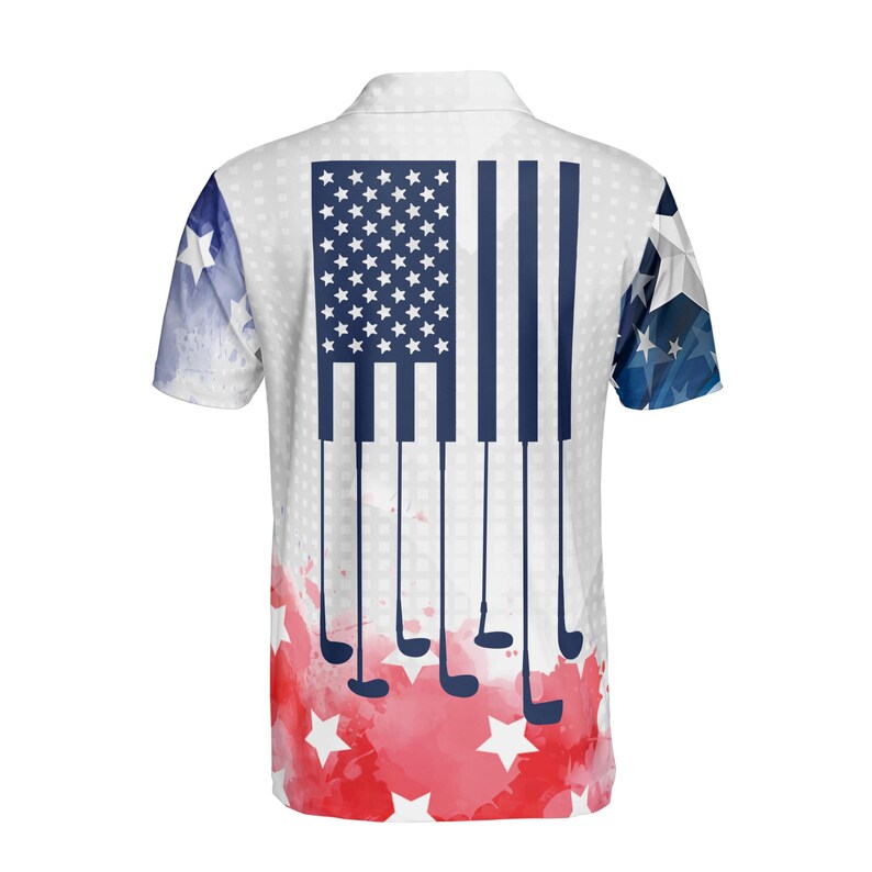 Custom Name American Flag Watercolor Play Golf Men's Polo Shirt
