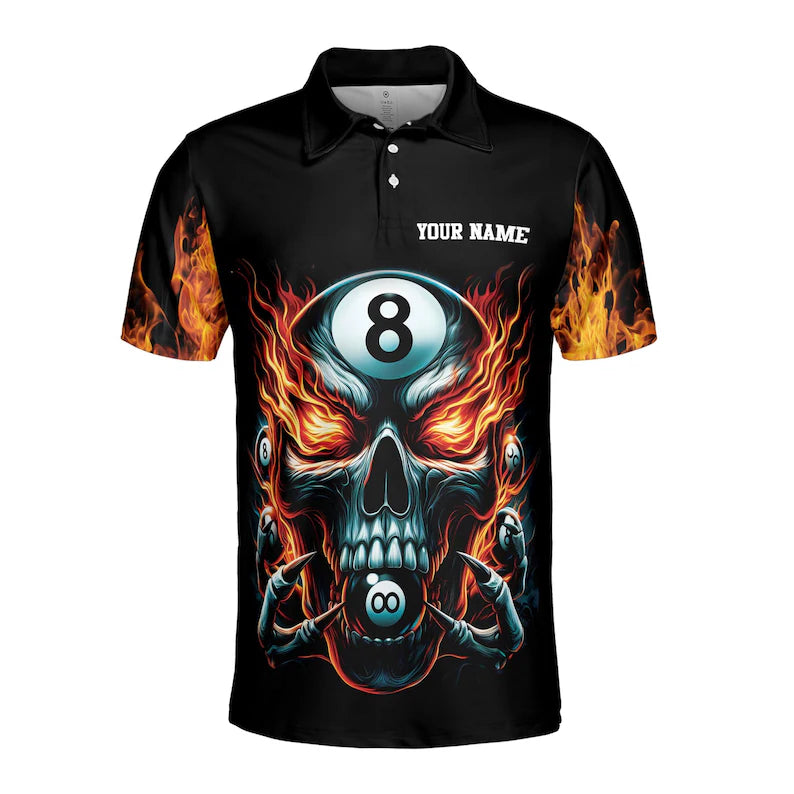 Custom Name It's A Mind Game Skull 8-Balls Billiard Men's Polo