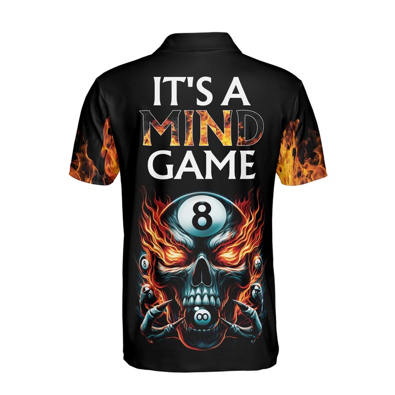Custom Name It's A Mind Game Skull 8-Balls Billiard Men's Polo