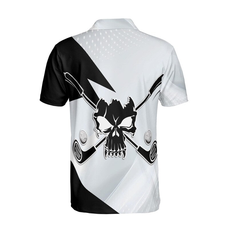 Custom Name Black And White Skull With Golf Men's Polo Shirt
