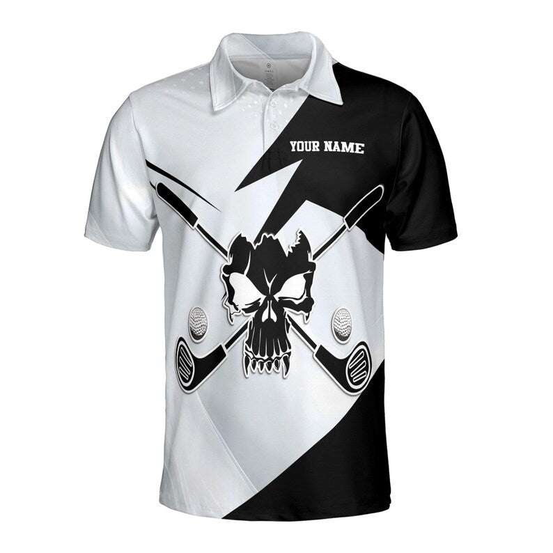Custom Name Black And White Skull With Golf Men's Polo Shirt