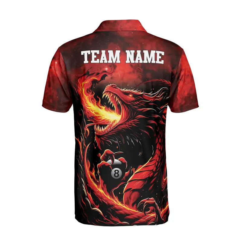 Custom Name Fire Dragon Billiard Passonate Player Men's Polo Shirt