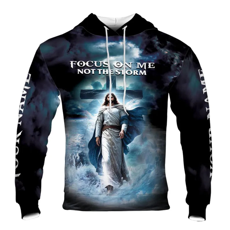 Custom Name Focus On Me Not The Storm Jesus Hoodie 3D