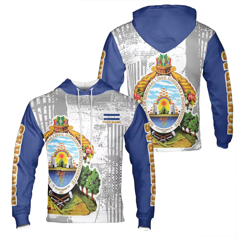 Custom Name Honduras Coat of Arms Patriotic Hoodie 3D