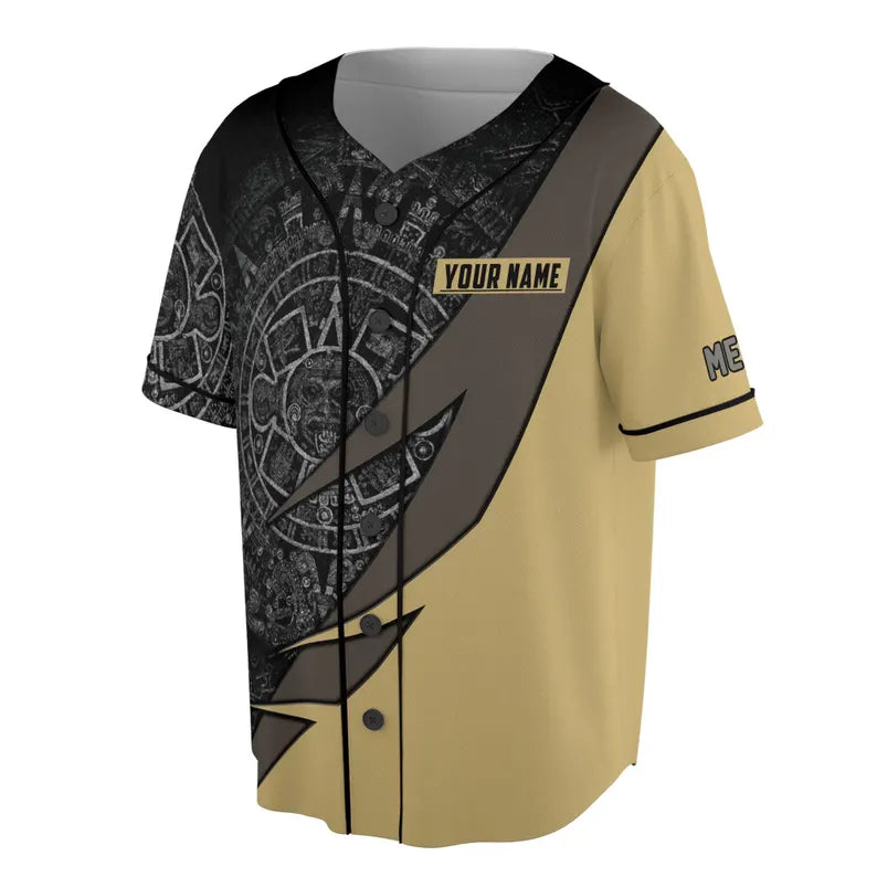 Custom Name Ancient Mexican Tribal Pattern Baseball Jersey, 3D Baseball Jesey Shirt