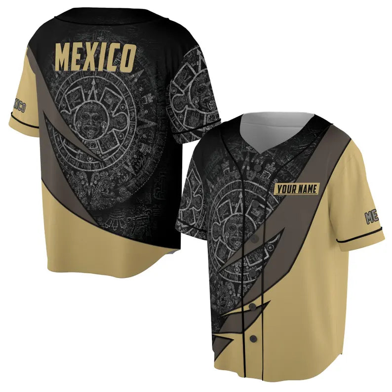 Custom Name Ancient Mexican Tribal Pattern Baseball Jersey, 3D Baseball Jesey Shirt
