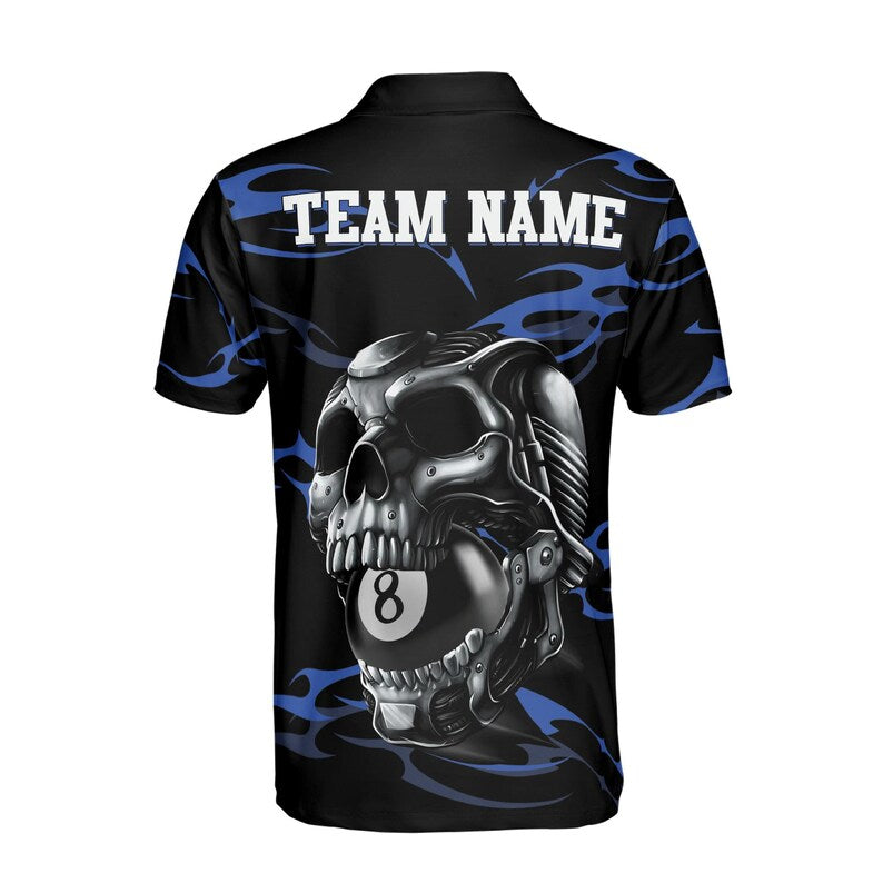 Customized 8-Balls Billiard Player Grunge Skull Men's Polo Shirt