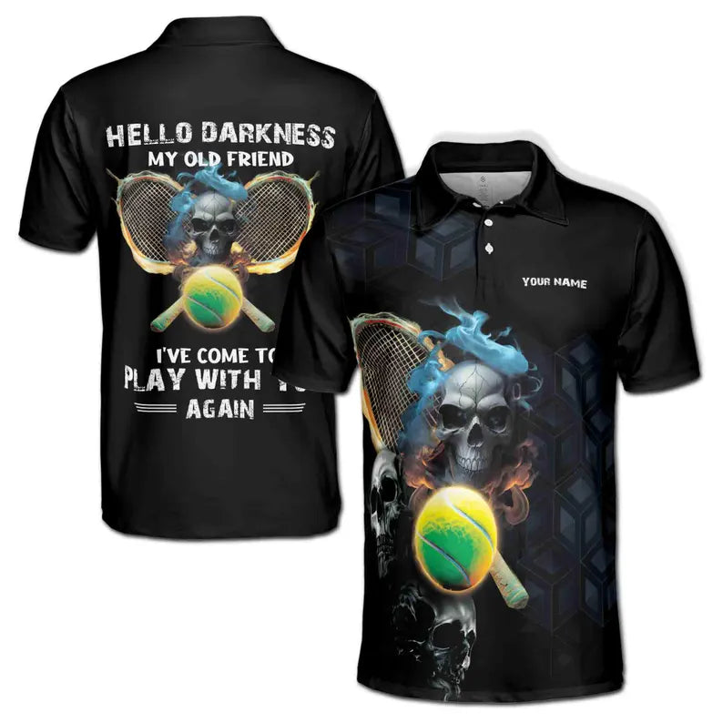 Custom Name Hello Darkness My Old Friend Skull Tennis Men's Polo Shirt