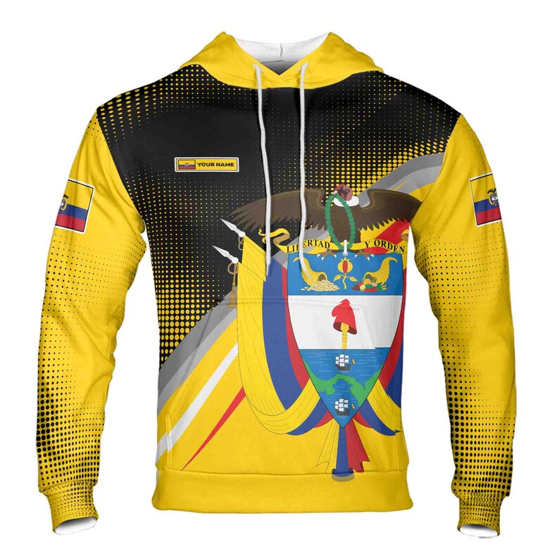Custom Name Patriotic Colombia Coat of Arms Grunge Hoodie 3D