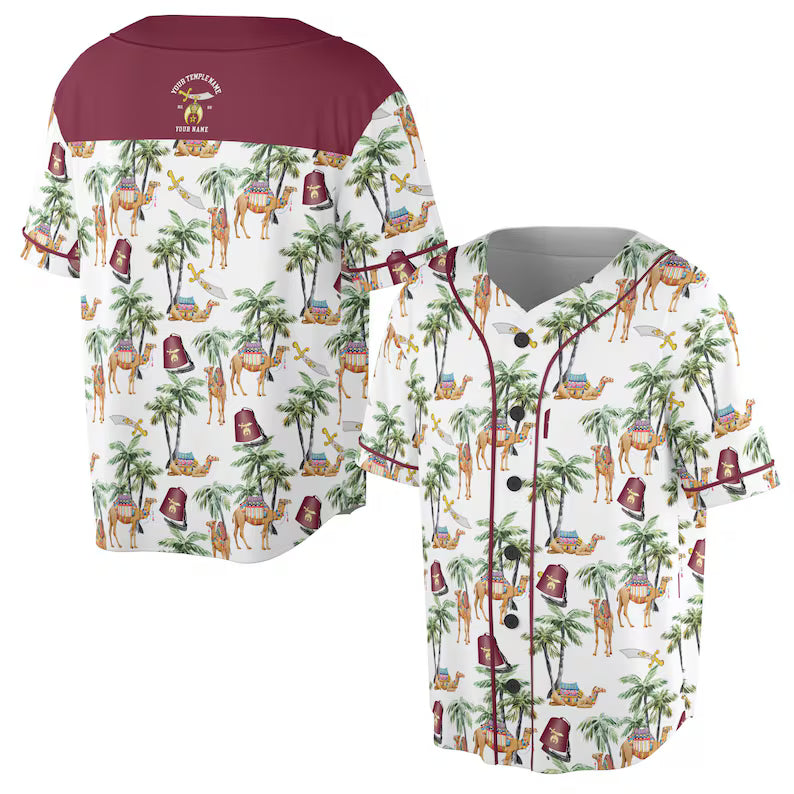 Personalized Noble Shriner Palm Tree With Camel Arabic Baseball Jersey, 3D Baseball Jesey Shirt