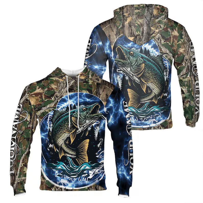 Custom Name Unisex Novelty Bass Fish Gifts For Men Hoodie 3D