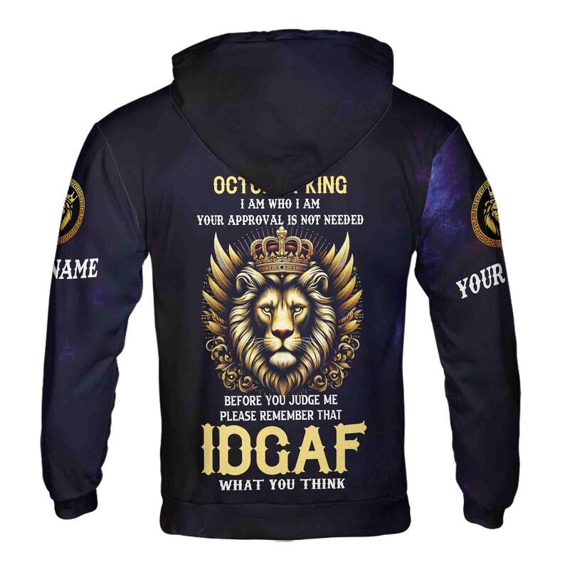 Custom Name Born In October King Honor Lion 3D All Over Printed Hoodie