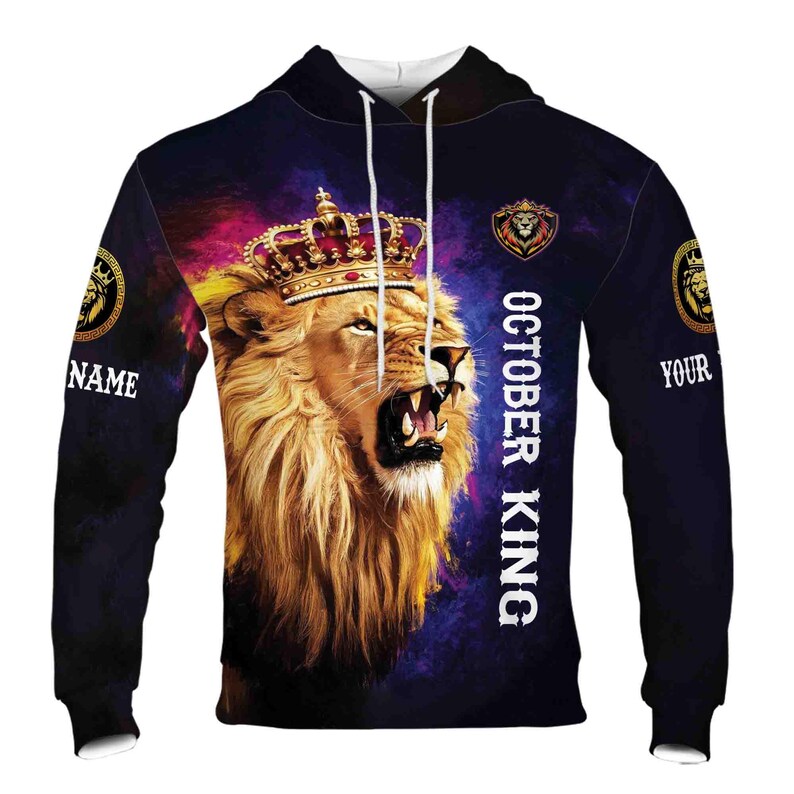 Custom Name Born In October King Honor Lion 3D All Over Printed Hoodie