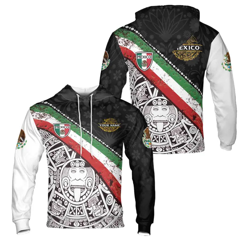 Custom name Mexico Aztec Flag Grunge Pattern Hoodie 3D
