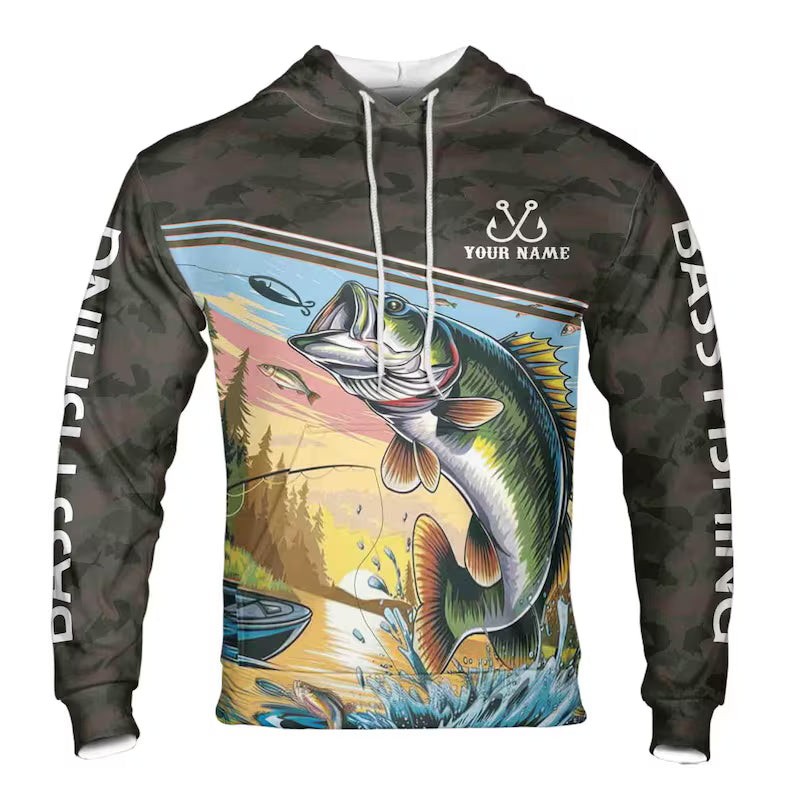 Custom Name Novelty Hoodie Bass Fishing 3D