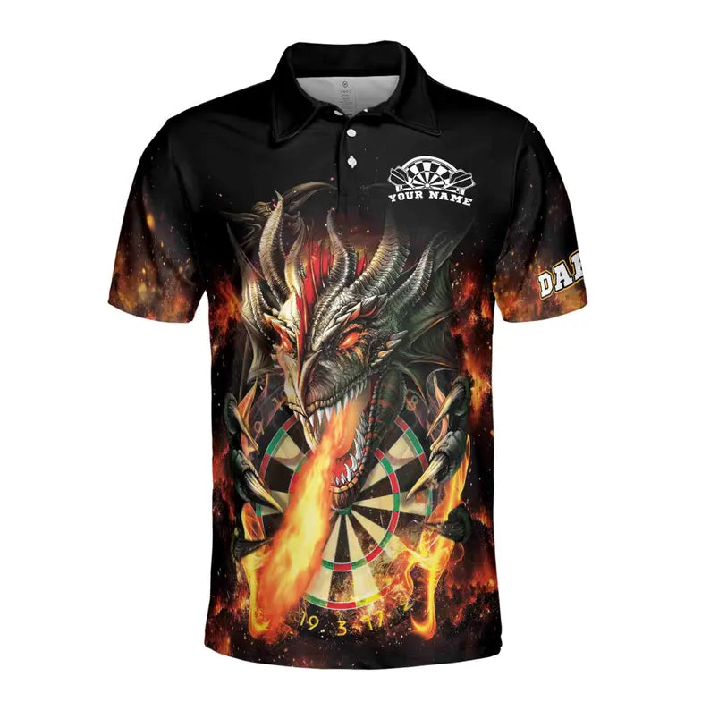 Custom Name Darts Dragon Flame Darts Team Men's Polo Shirt