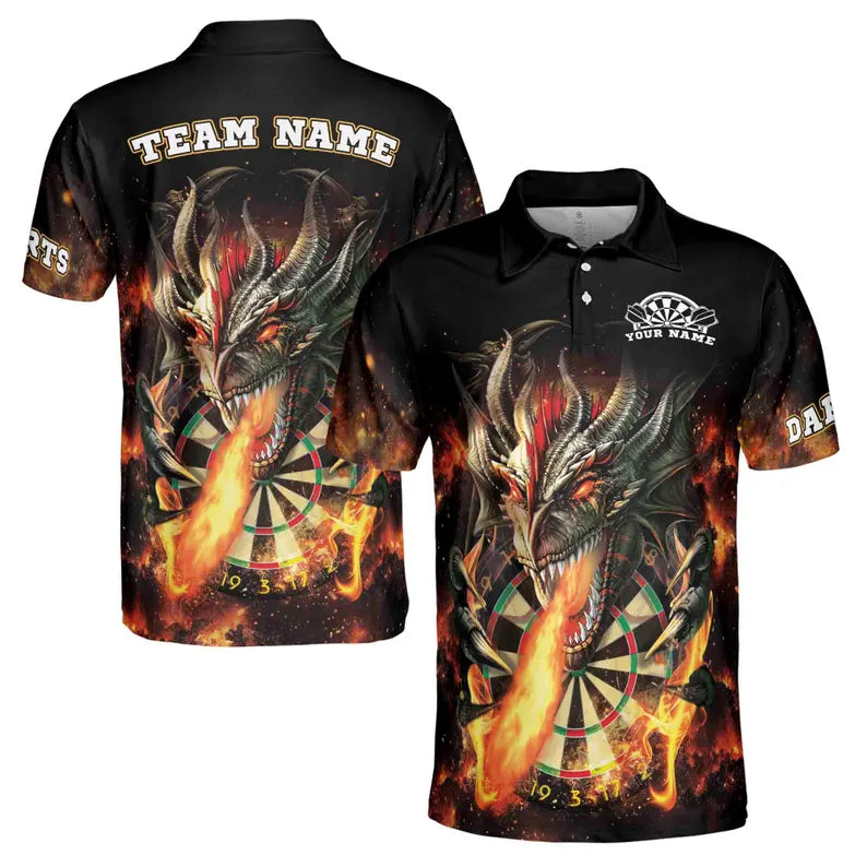 Custom Name Darts Dragon Flame Darts Team Men's Polo Shirt