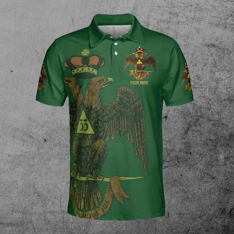 Custom Rite of Scottish 33 Degree Emblem Design Masonic Men's Polo Shirt