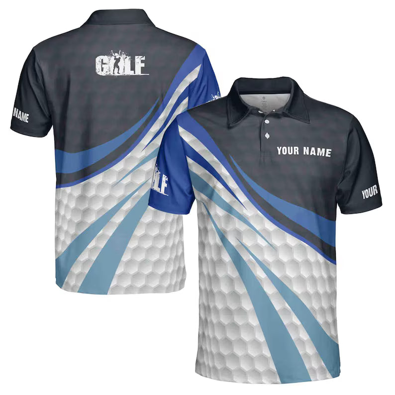 Personalized Golf Men's Polo Shirt: Blue & White Team Apparel Customized Name
