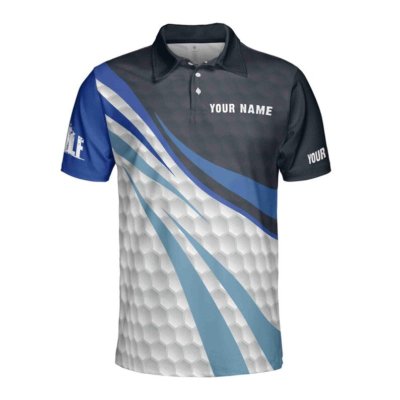 Personalized Golf Men's Polo Shirt: Blue & White Team Apparel Customized Name