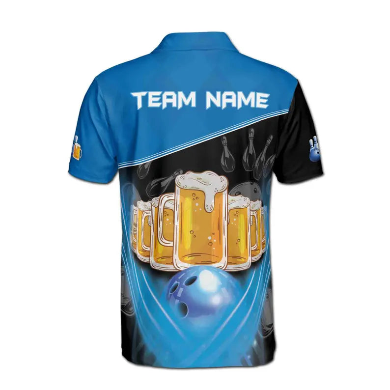 Custom Name Team Name Funny Beer Bowling Ball Men's Polo Shirt