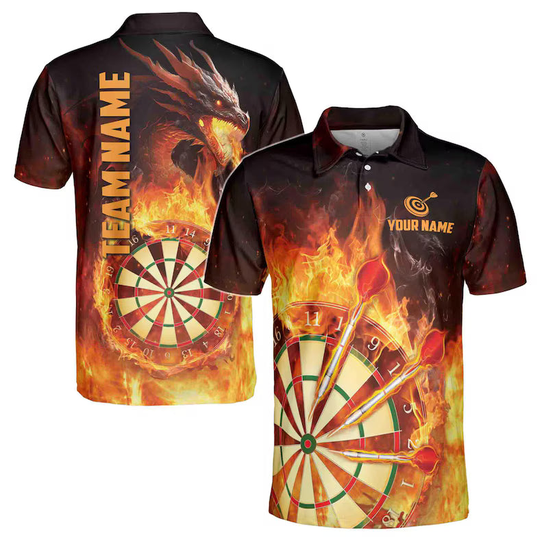 Custom Darts Team Men's Polo Shirt: Dragon Flame Design